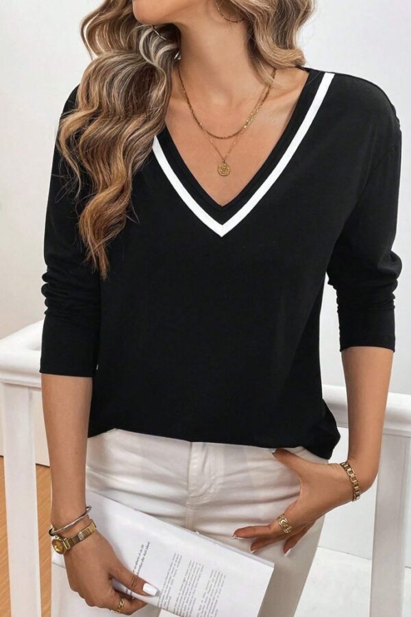 Kadın Uzun Kollu V Yakalı Viskon Iki Iplik Bluz