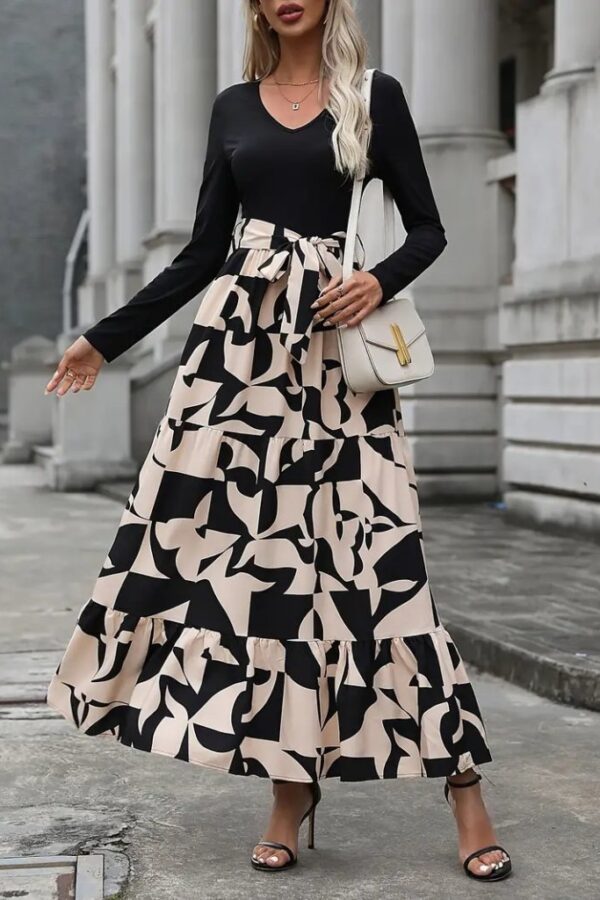 Kadın Uzun Kollu Bisiklet Yaka Uzun Elbise