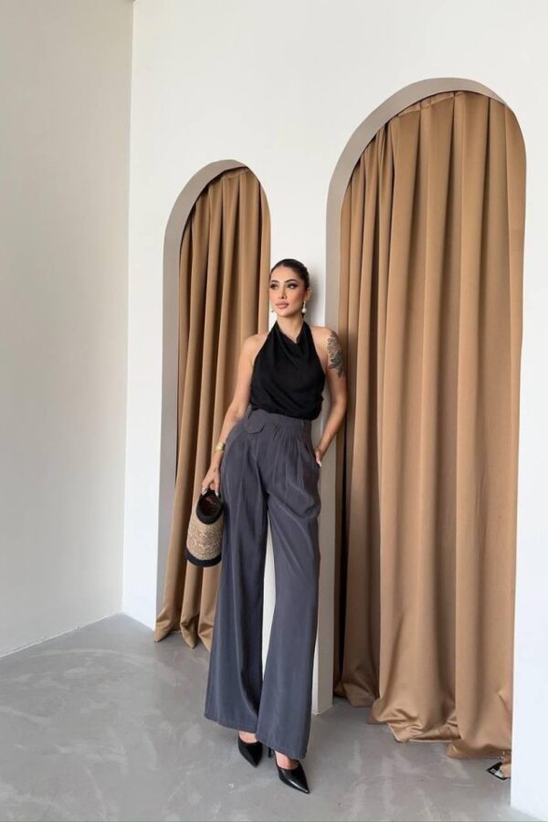 PİLE VE CEP KAPAK DEYALI SALAŞ PANTOLON - Siyah