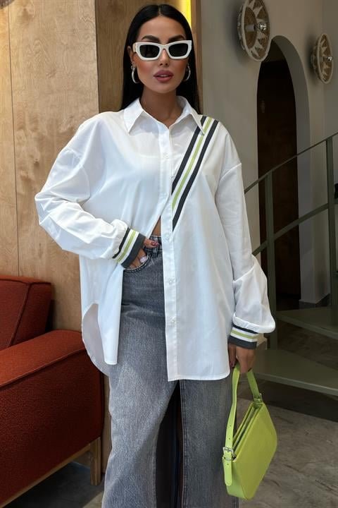 Bant Detaylı Oversize Poplin Gömlek 3436