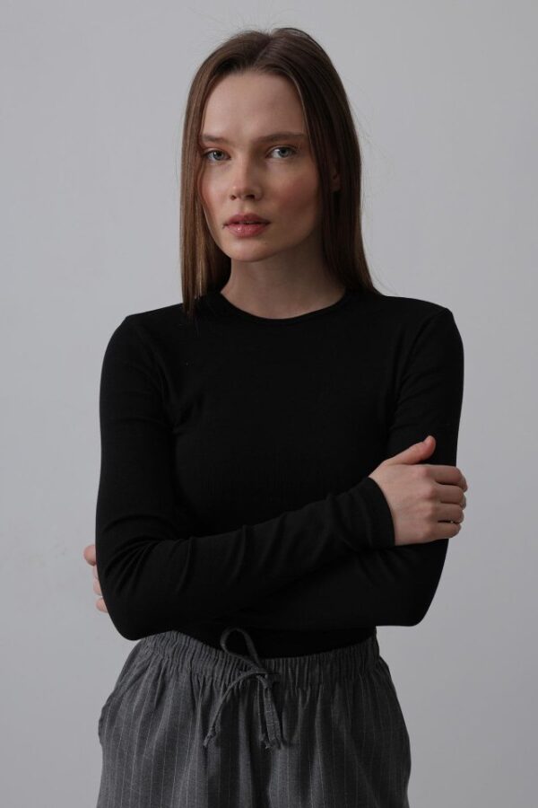 Uzun Kol Crop Top - Ekru