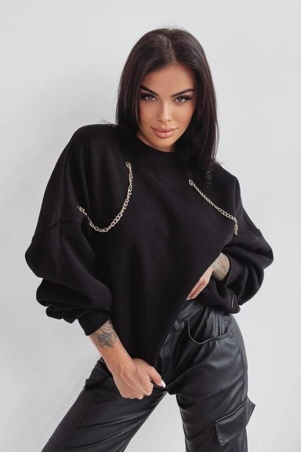 Kadın Uzun Kollu Zincir Detay Iki Iplik Bluz