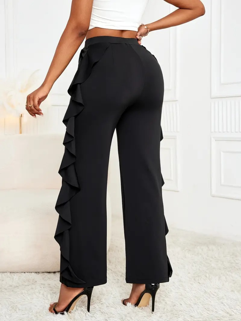 Kadın Yüksek Bel Yanları Volanlı Cepli Sandy Pantolon - Görsel 3