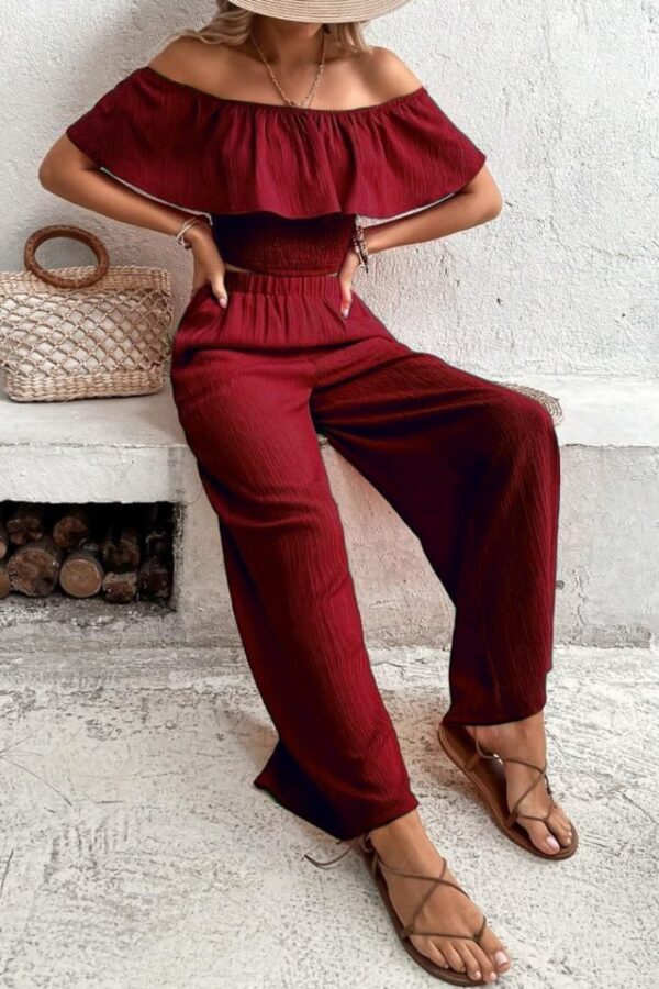 Kadın Aerobin Kumaş Fırfır Detaylı Madonna Yaka Takım