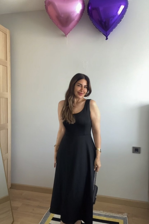 Kadın Askılı Kare Yaka Yırtmaçlı Midi Janjan Krep Elbise