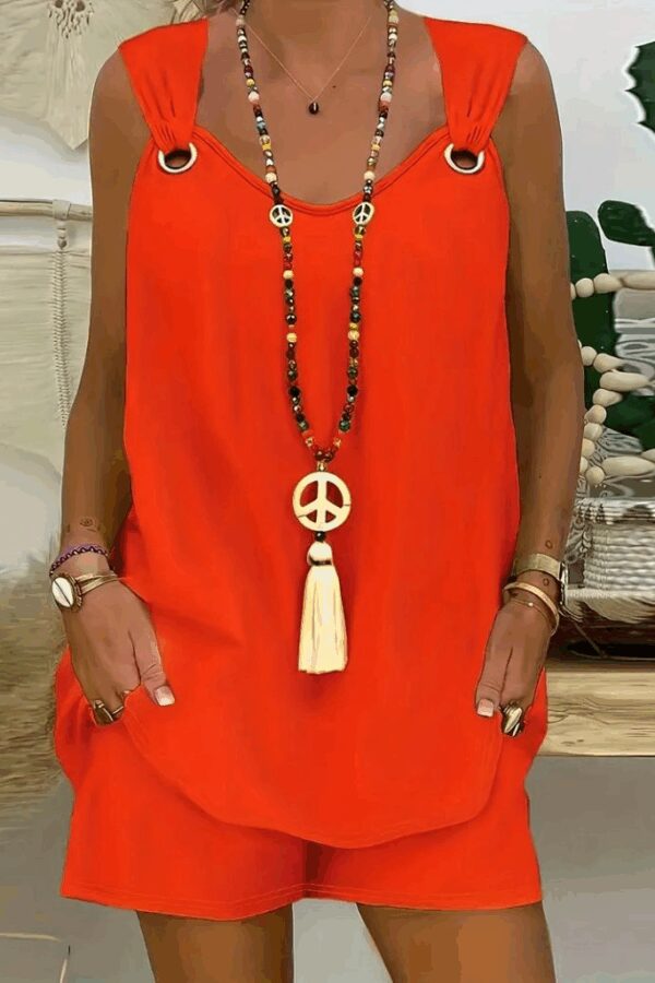 Kadın Kolsuz V Yaka Kuş Gözü Detay Bluz Short Aerobin Ikili Takım