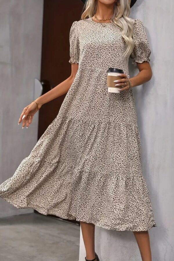 Kadın Mini Leopar Desen Midi üç Kat Elbise