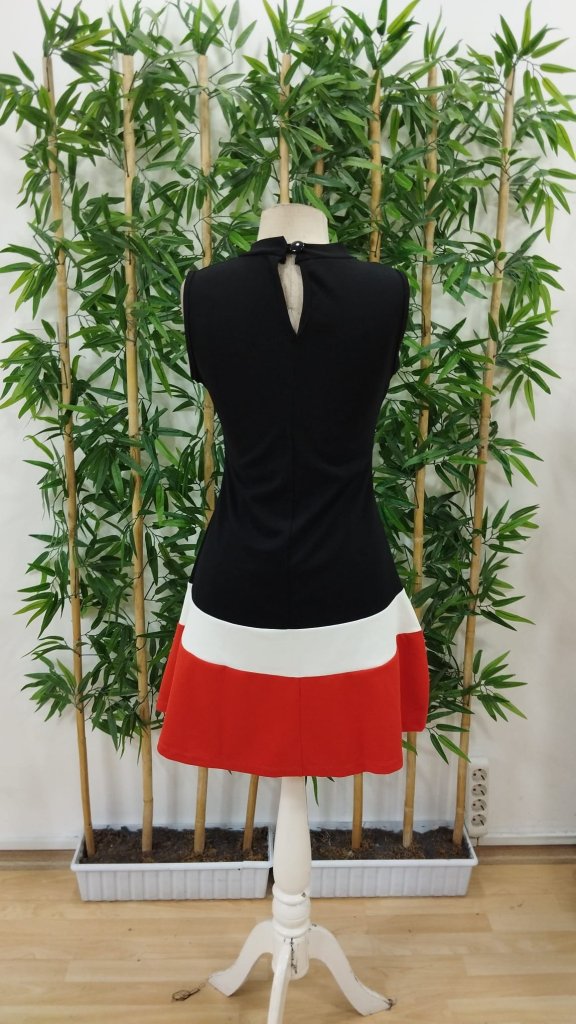 Kadın Sıfır Kol Yarı Balıkçı Yaka şerit Detaylı Ithal Krep Elbise - Görsel 17