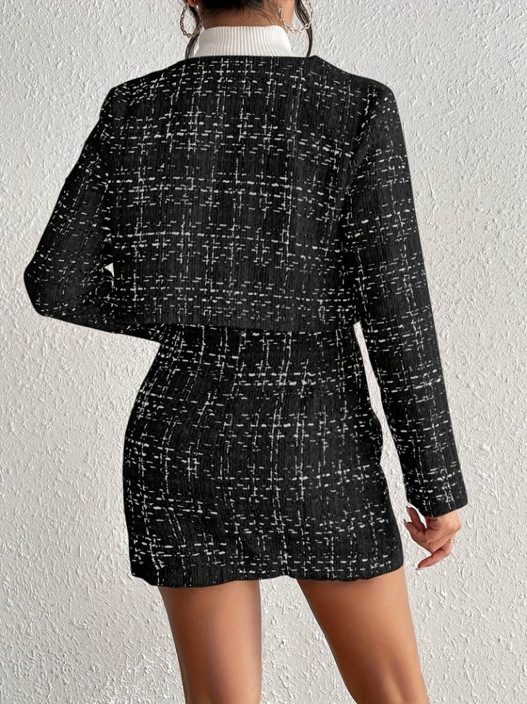 Kadın Uzun Kollu önü Düğmeli şanel Ceket Ve Etek Takım - Görsel 3