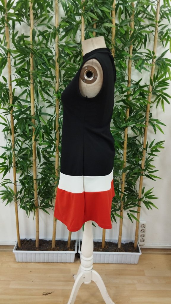 Kadın Sıfır Kol Yarı Balıkçı Yaka şerit Detaylı Ithal Krep Elbise - Görsel 16