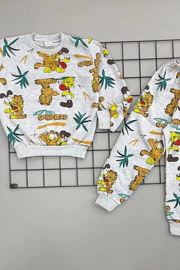 3-4-5-6 Yaş Garfield Baskılı Şardonlu Uzun Kollu Kız Erkek Çocuk Takımı