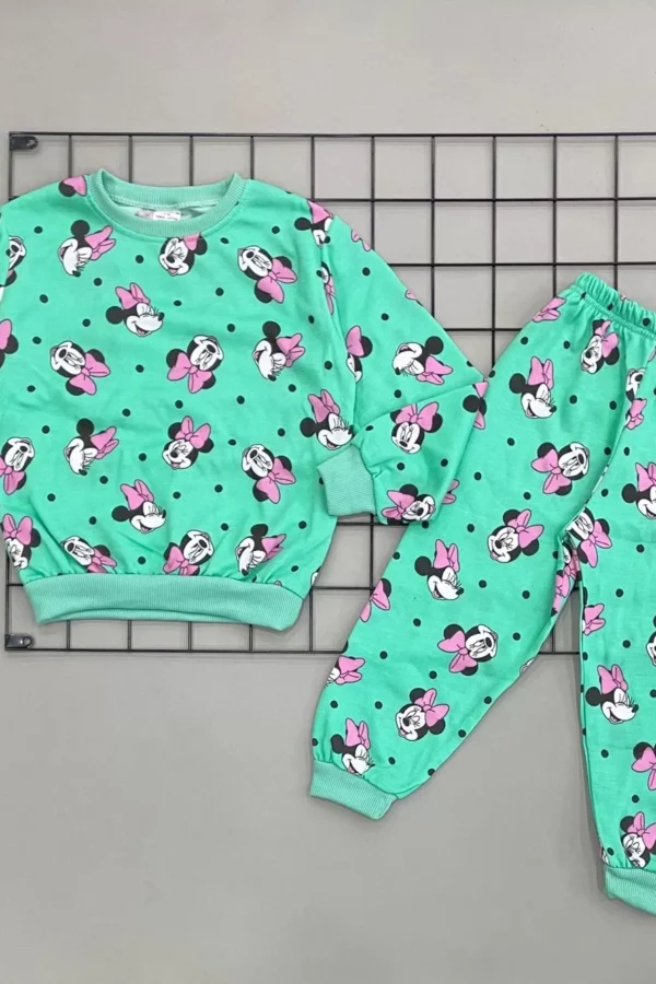 3-4-5-6 Yaş Piti Mickey Baskılı Şardonlu Uzun Kollu Kız Çocuk Takımı