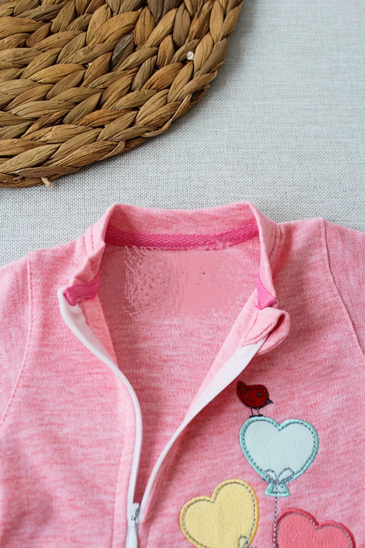 3-6 18-24 24-36 Ay Uçan Balonlar Nakışlı Ef Boy Fermuarlı Kız Bebek Tulumu - Görsel 3