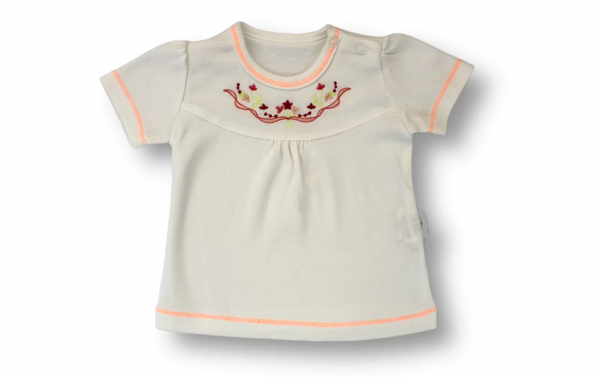 3-6 6-9 9-12 12-18 Ay Anadolu Çiçeği Nakışlı Kısa Kollu Sweatli 2li Kız Bebek Takımı - Görsel 2