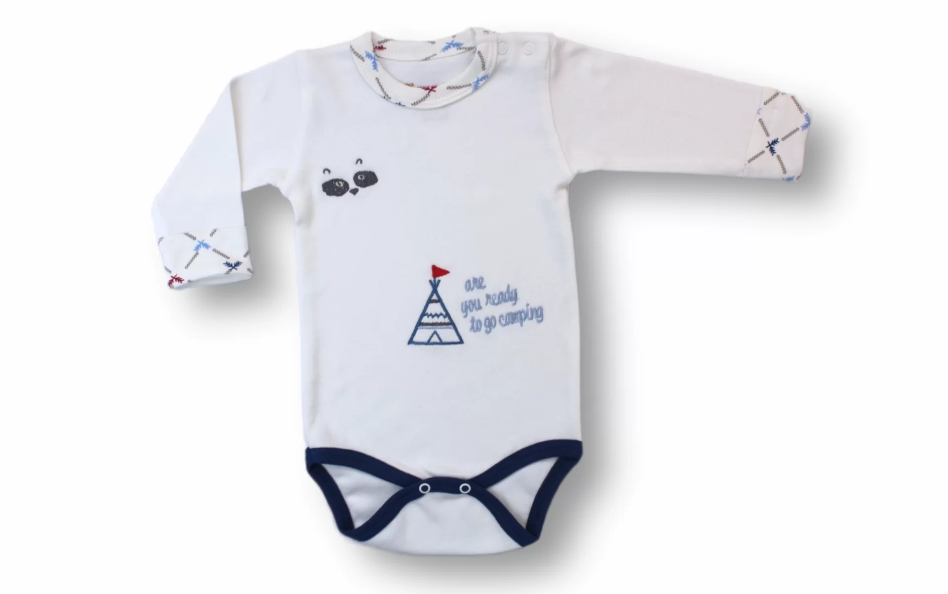 3-6 6-9 9-12 Ay My Camping Nakışlı Bandajlı Uzun Kollu Zıbınlı 3lü Erkek Bebek Takımı - Görsel 2