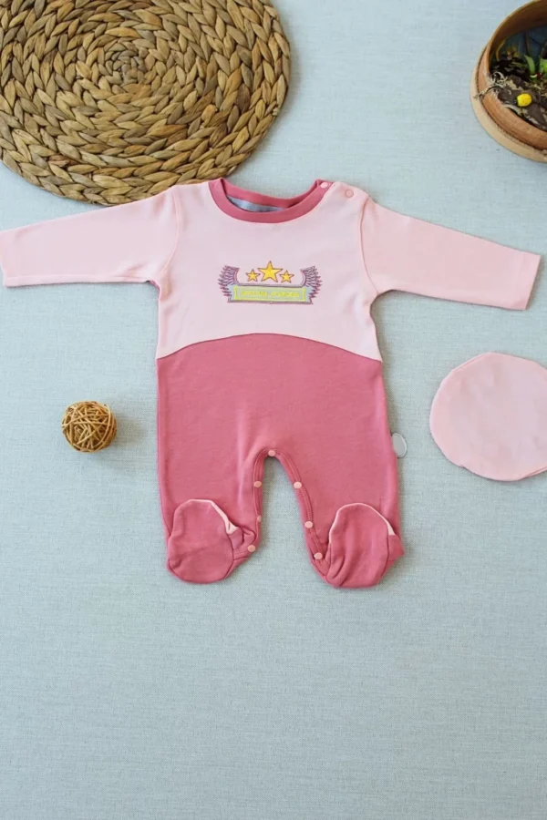 3-6 9-12 12-18 Ay Özel Kuvvetler Nakışlı Bere Şapkalı Kız Erkek Bebek Tulumu Gül Kurusu