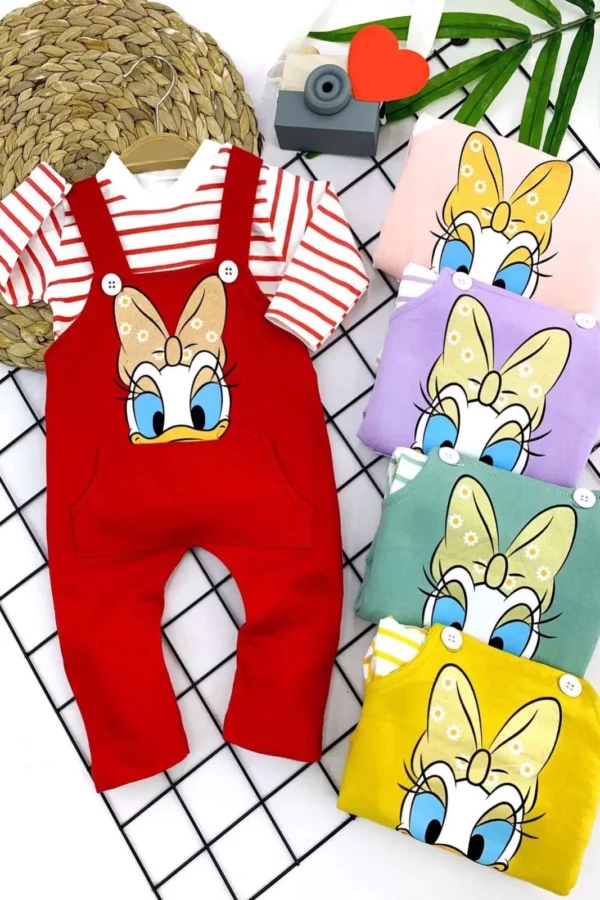 3-6-9-12 Ay Bayan Duffy Baskılı Cepli 2li Kız Bebek Salopet