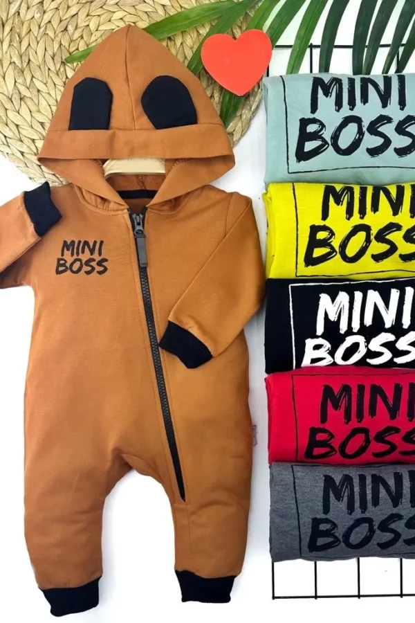 3-6-9-12 Ay Boydan Fermuarlı Kulaklı Kapşonlu Kız Erkek Bebek Tulumu Yeşil