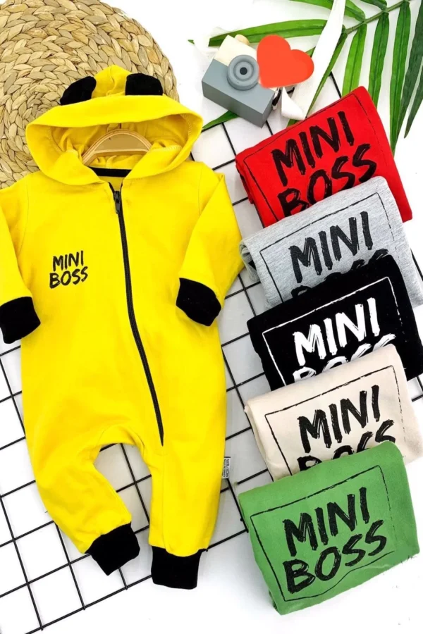 3-6-9-12 Ay Boydan Fermuarlı Kulaklı Kapşonlu Kız Erkek Bebek Tulumu Sarı