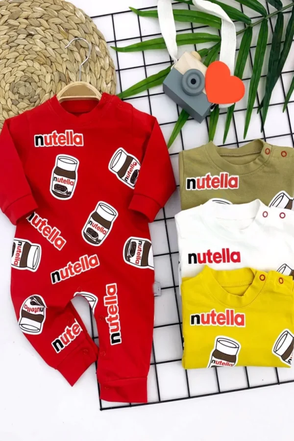 3-6-9-12 Ay Çikolatam Bebeğim Baskılı Uzun Kollu Kız Erkek Bebek Tulumu Kırmızı