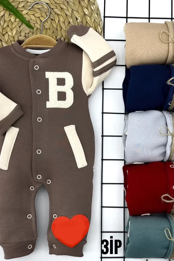 3-6-9-12 Ay Harf Baskılı Boydan Ve Alttan Çıtçıt Kapamalı Uzun Kollu Kız Erkek Bebek Tulumu Mavi