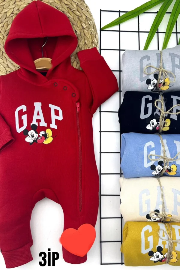 3-6-9-12 Ay Kapşonlu Yaka Çıtçıtlı Boydan Fermuar Kapamalı Uzun Kollu Kız Erkek Bebek Tulumu Gri