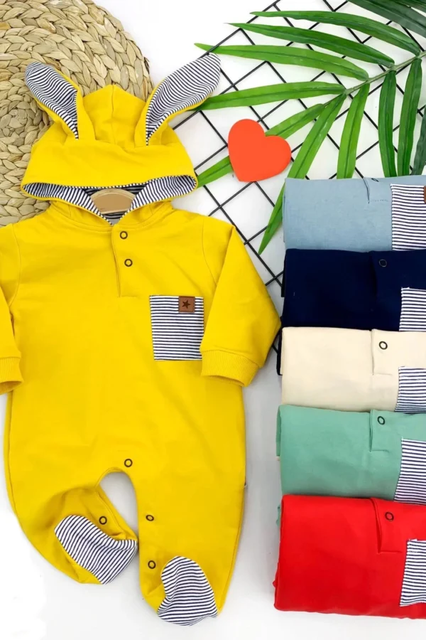 3-6-9-12 Ay Kulaklı Kapşonlu Çıt Çıt Kapama Kız Erkek Bebek Tulum Yeşil