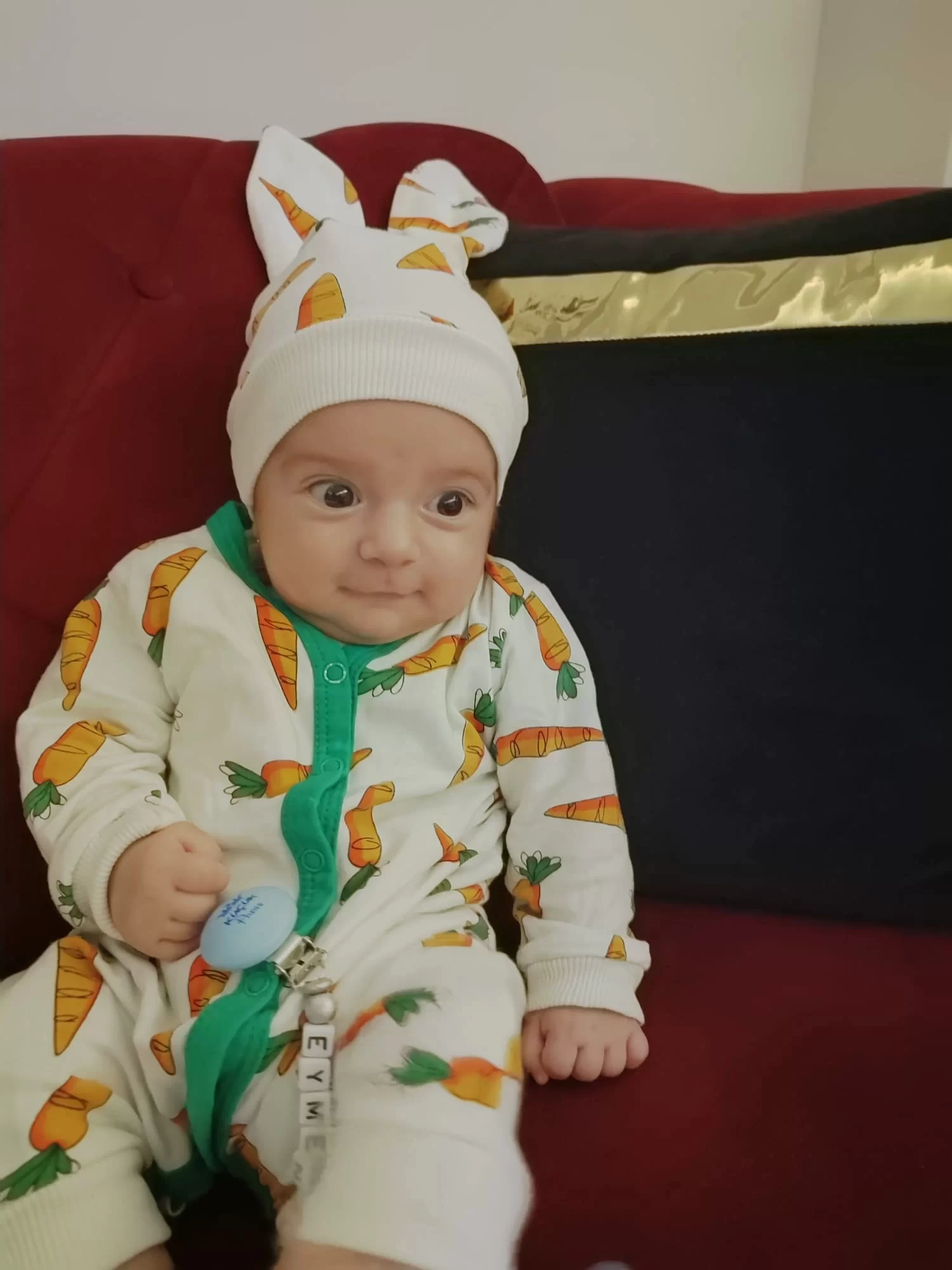 3-6-9-12 Ay Kulaklı Şapkalı Havuç Baskılı Boydan Çıtçıtlı Uzun Kollu Kız Erkek Bebek Tulumu - Görsel 3