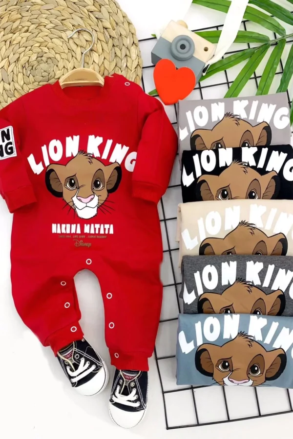 3-6-9-12 Ay Lion King Baskılı Çıt Çıt Kapamalı Kız Erkek Bebek Tulum Mavi