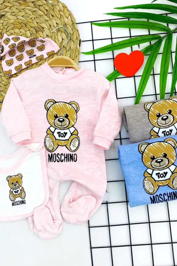 3-6-9-12 Ay Önlüklü Şapkalı Melanjlı Kız Erkek Bebek Tulum Pembe