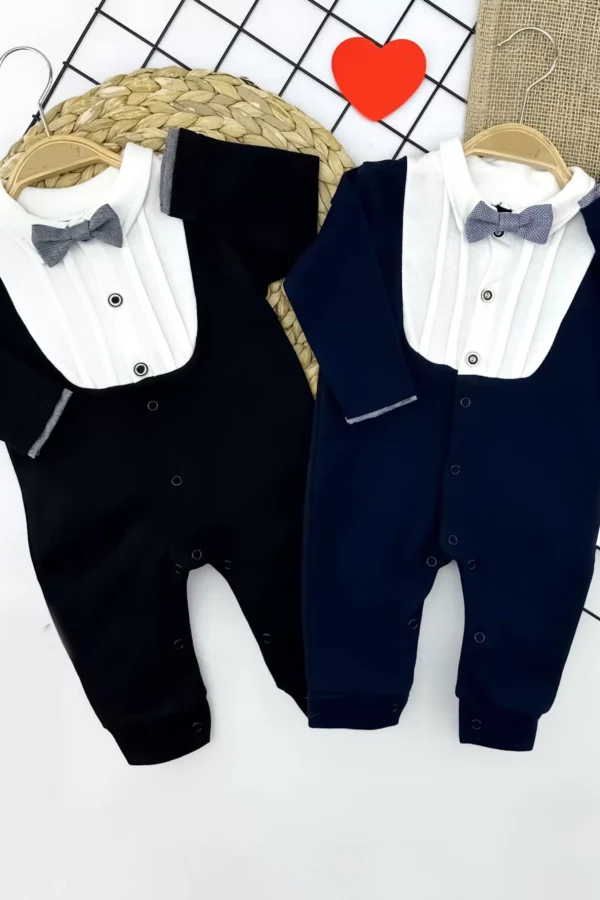 3-6-9-12 Ay Smokin Papyonlu Çıtçıt Kapamalı Erkek Bebek Tulumu(lacivert) Lacivert