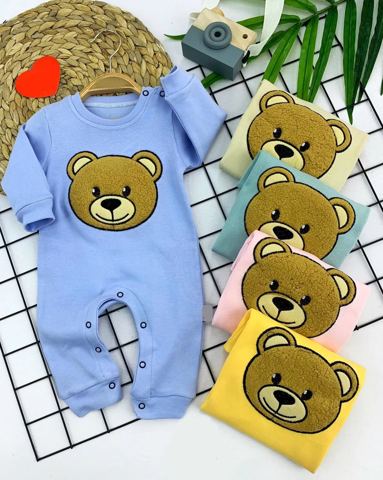 3-6-9-12 Ay Welsoft Ayılı Çıt Çıt Kapama Kız Erkek Bebek Tulum