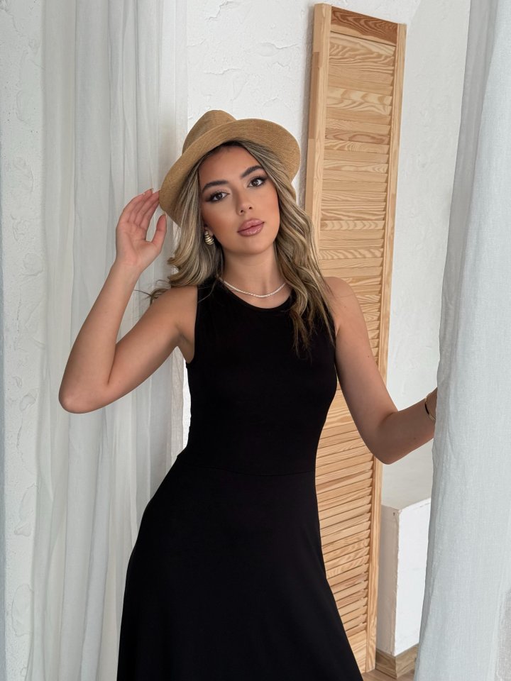 Kadın Arkadan çapraz Detay Yuvarlak Yaka Maksi Viskon Elbise - Görsel 7