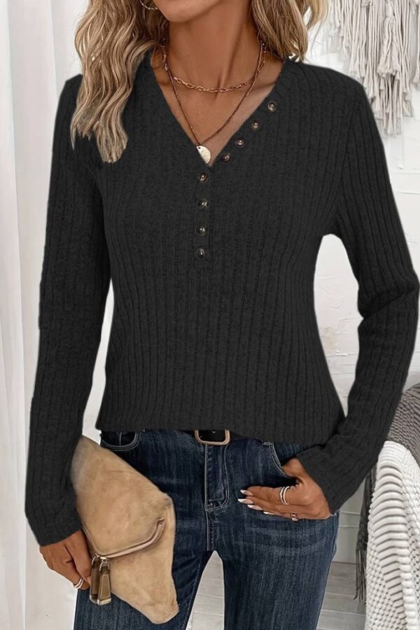 Kadın Uzun Kollu V Yakalı Düğmeli şardonlu Kaşkorse Bluz