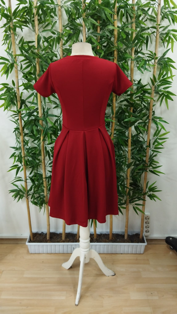 Kadın Kısa Kollu Bisiklet Yaka önden Pile Detaylı Janjan Krep Elbise - Görsel 11