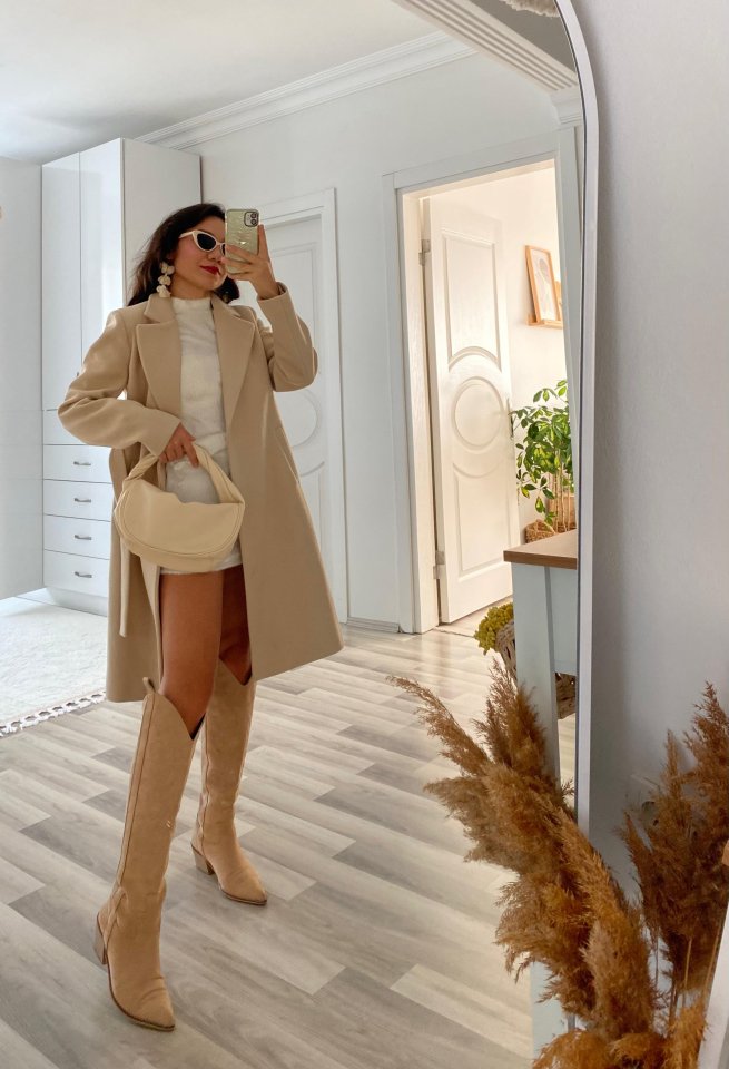 Kadın Uzun Kollu Peluş Mini Boy Elbise - Görsel 3