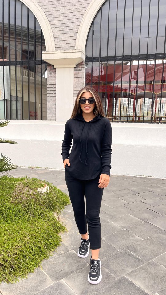 Kadın Uzun Kollu şardonlu Kaşkorse Kapşonlu Ikili Takım - Görsel 3