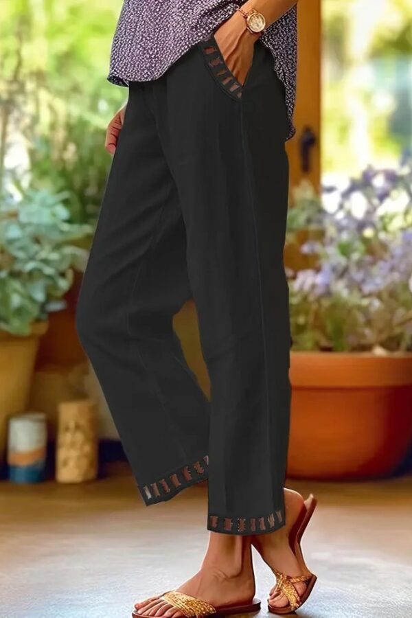 Kadın Beli Lastikli Bağcıklı Cep Ve Pantolon Ucu Güpür Detaylı Pantolon