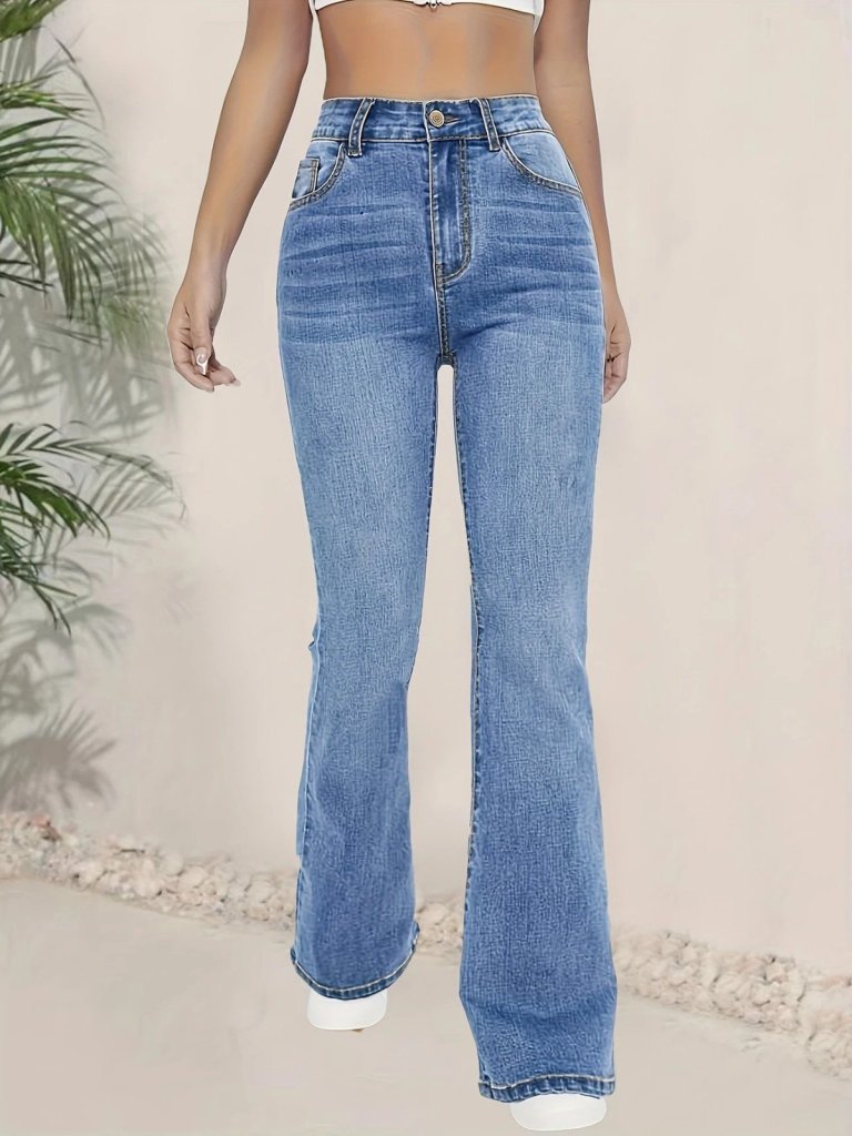 Kadın Yüksek Bel İspanyol Paça Kot Pantolon - Görsel 5