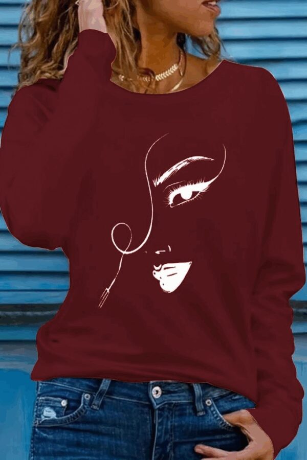 Kadın Uzun Kollu Bisiklet Yaka Yüz Desenli Viskon Bluz