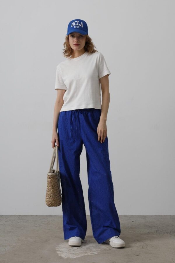 Beli Bağlamalı Brode Pantolon - Kırmızı