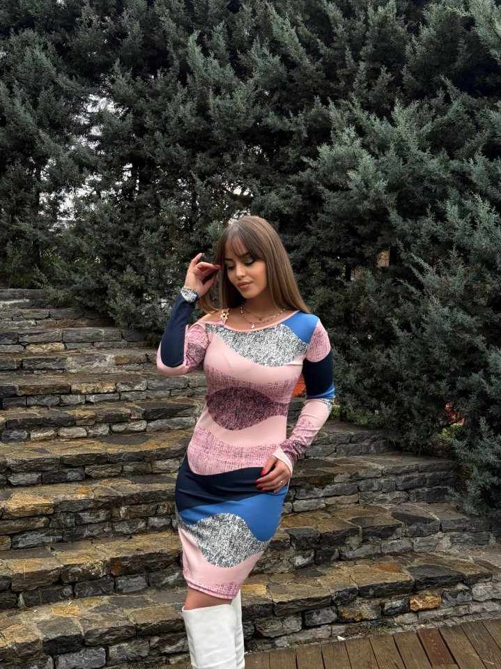 Kadın Uzun Kollu Tek Omuzu Askı Toka Detaylı Kısa Dalgıç Elbise - Görsel 3