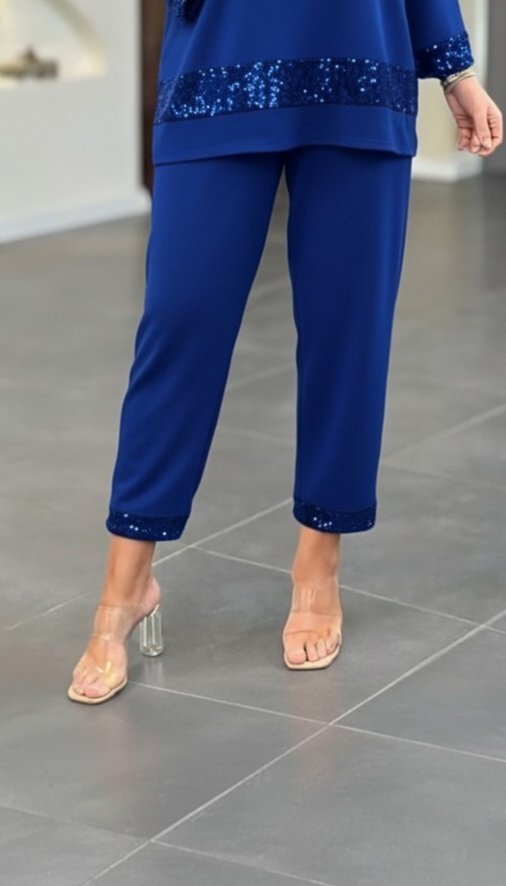 Kadın Uzun Kollu V Yakalı Pulpayet Viskon Iki Iplik Bluz Ve Pantolon Takım - Görsel 8