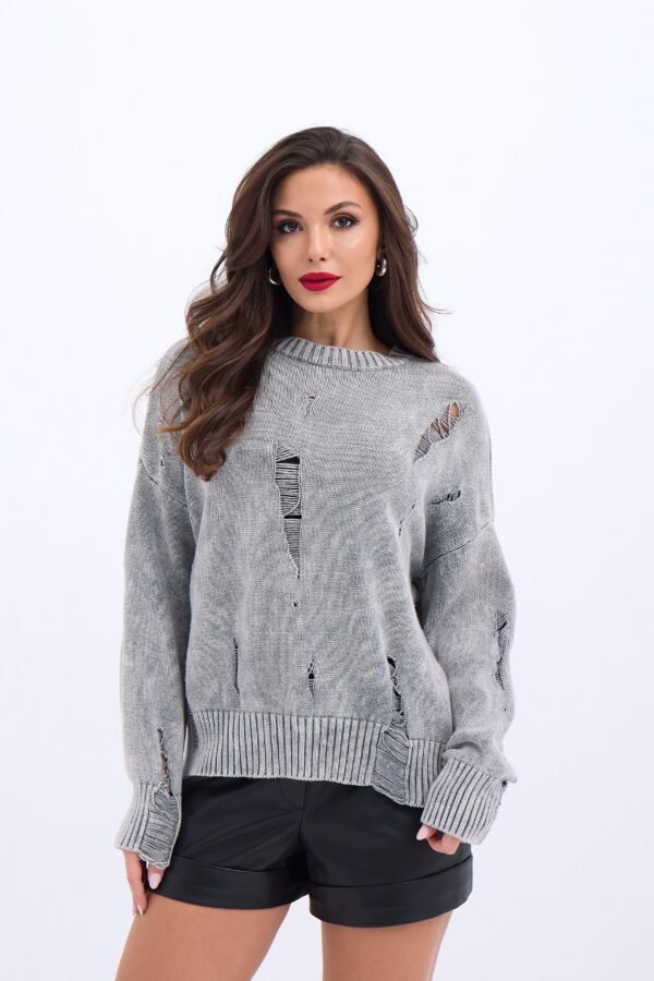 43201 TRİKO YIRTIKLI SALAŞ KAZAK-GRİ