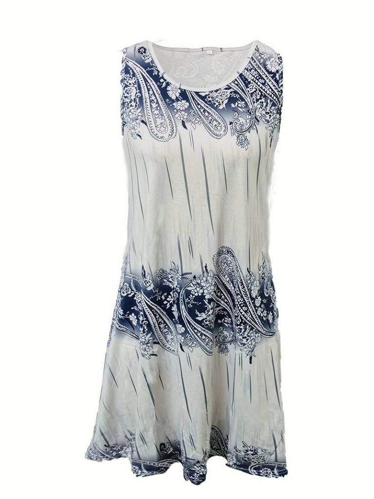 Kadın Kolsuz Bisiklet Yaka Desenli Süprem Elbise - Görsel 4