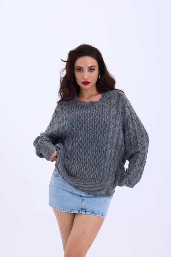 43271 TRİKO SALAŞ SAÇ ÖRGÜ KAZAK-ANTRASİT