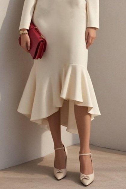 Kadın Uzun Kollu Yakalı Belden Oturtmalı Midi Ithal Krep Elbise - Görsel 3