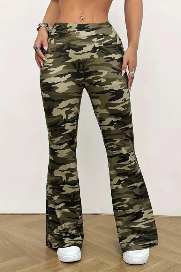 Kadın Yüksek Bel Kamuflaj Desenli Dalgıç Tayt