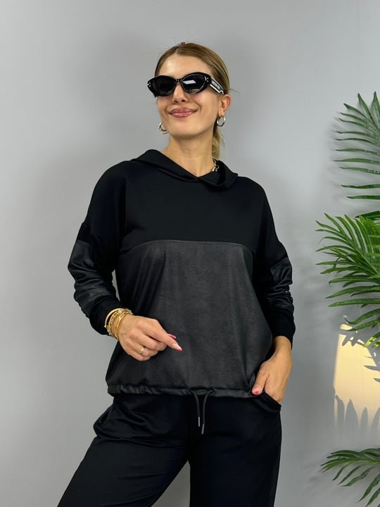 Kadın Uzun Kollu Kapüşonlu Oversize Sweat Ve Pantolon Ikili Takım - Görsel 8