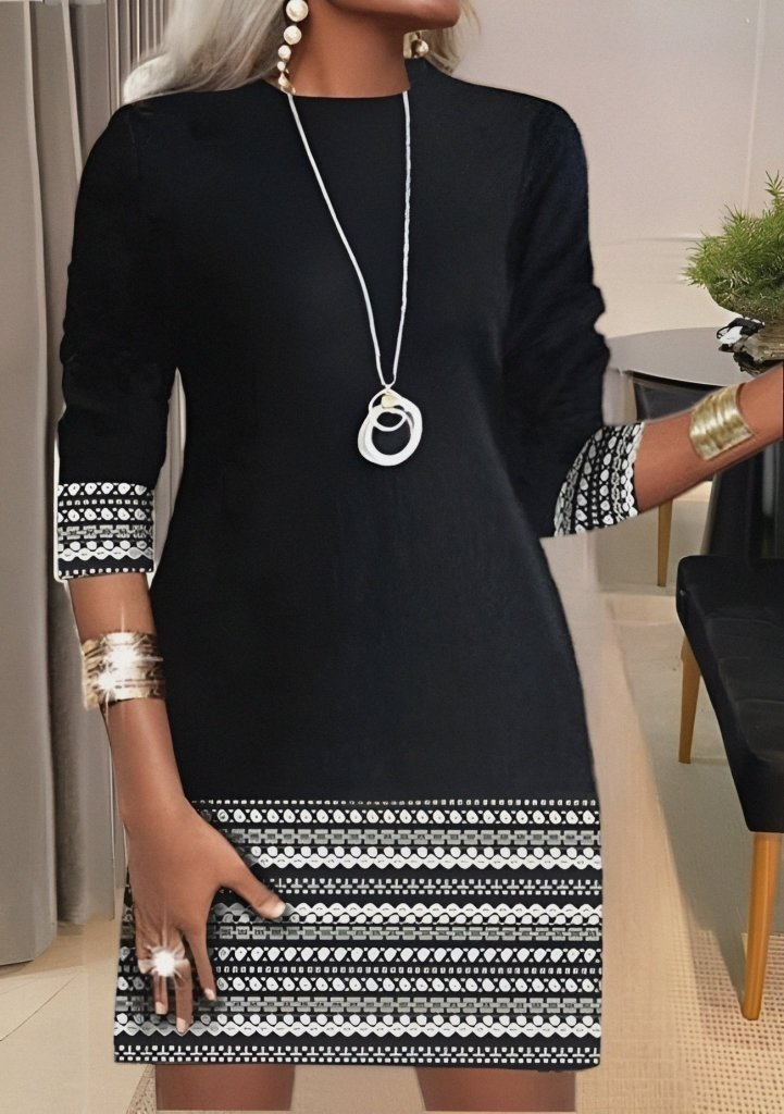 Kadın Uzun Kollu Bisiklet Yaka Kol Ağzı Ve Etek Ucu Baskılı Iki Iplik Elbise - Görsel 13